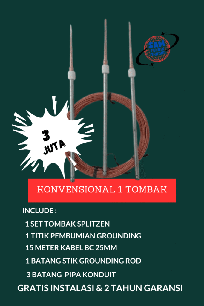 Arde Petir paket penangkal petir konvensional 3 tombak